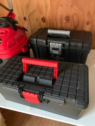 RS Mini Shop Vac, Lasko Fan, Two Plastic Toolboxes, Assorted Tools