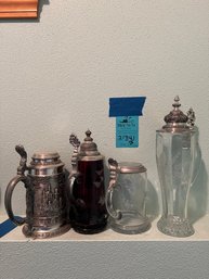 R9 Red Glass Beer Stein, Clear Glass Beer Stein And Metal Engraved Beer Stein