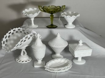 Collection Of Westmoreland White Glass And One Green Glass