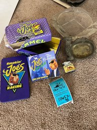 Camel  Brand Lighter, Camel Shaped Ashtray, Glass Ashtray, Smokin Joes Tin With Matchbooks