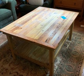 Rug, Wooden Table With Shelf