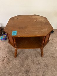 Vintage End Table Octagon Shape With Shelf 29in Wide 25.5in Tall