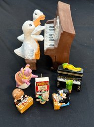 R5 Miscellaneous Animal Themed Piano Figures, A Trinket Box, And A Salt Shaker