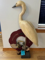R1 Bird Themed Decorations.  Wood Egret, Welcome Sign And Two Small Birds