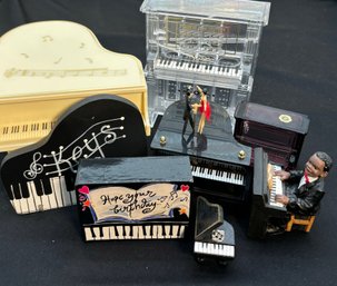 R5 Miscellaneous Piano Lot To Include Figures, Music Boxes, Key Holders, Musical Card Box, Dollhouse Decor,