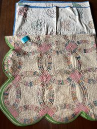 R7 Two Hand Stitched Vintage Quilts.  Wedding Ring And A Butterfly Applique