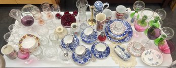 Teacups, Stemware, Teapot, Candle Stick Holders, Jars With Lids, Vases, Serving Dishes, Salt And Pepper Shaker