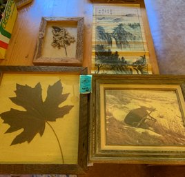 Framed Pressed Flower Artwork, Large Framed Pressed Leaf Artwork, Japanese Roll Up Wall Hanging, Artwork