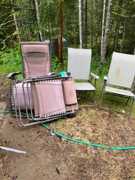 Two Folding Lawn Chairs And Two Folding Cabelas Loungers