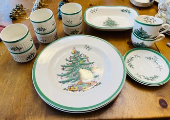 RM1 Spode Stone China Christmas Holiday Collection Plates, Cups, Serving Dish, Creme Brulle Cups