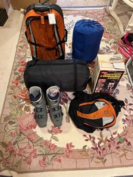 RM12 Camping Backpacking Lot Lantern, Sleeping Bags, Ski Boots, Luggage, Backpack