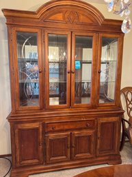 R3 Alexander Julian Home Solid Wood Hutch With Glass Shelves And Lights And Lined Drawer.