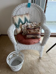 R7 Wicker Armchair And Waste Basket. Includes Cushion And Pillows.