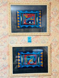 R4 Framed Silk Mat Tapestry From Africa Set Of 2
