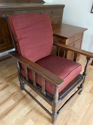 Vintage Wood Reclining Chair With Cushions