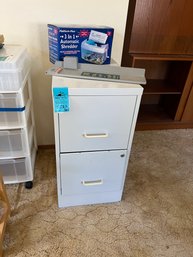 Two Drawer File Cabinet, Hand Crank Paper Shredder And Paper Cutter