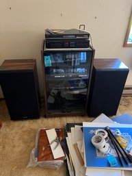 Fisher Stereo System In Cabinet With Full Size Fisher Speakers