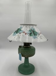 Jadeite Aladdin Kerosene Lamp With Hand Painted Glass