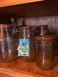 7 Glass Storage Jars With Attached Lids, Glass Jug With Lid