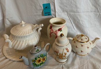 R2 Soup Tureen With Serving Ladle, Lid, And Plate, Vase, Decorative Jar With Lid, Two Teapots With Lids