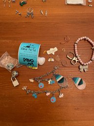Rm13 Collection Of Jewelry Including Charm Bracelets, Charms, Earrings, And Rings