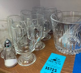 R3 Glass Ice Bucket, Set Of Eight Glasses, Matching Salt Shaker