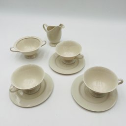 Tea Set With Creamer Pitcher And Sugar Bowl, Five Tea Cups, Three Saucers