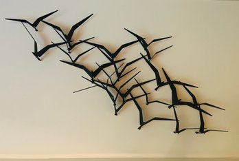 RM4  Black Hanging Flock Of Birds Wall Sculpture