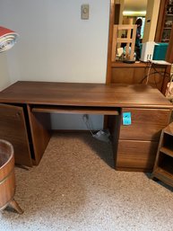 Desk With Pull Out Keyboard Tray, Wheeled Printer Table,