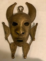 Carved Brass African Tribal Mask (Lot 1 Of 2)