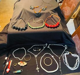 Rm2 Jewelry To Include Rosaries, Necklaces, Bracelets, Watches, A Ring, Some Pins,