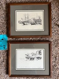 R8 Two Signed  George Allan Pen/ink Prints Of Lahaina 10.75in X 8.75in