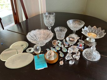 R1 Collection Of Glass And Crystal Dishes And Decorative Pieces.  Mirror Display Disks.