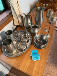 Collection Of Pewter And Stainless Serveware.