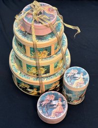 R4 Collection Of Vintage Metal Tins With Period Ladies Playing Music For Cherubs