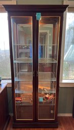 R1 Lit Glass Shelved, Glass Doors, Mirror Backed Curio Cabinet