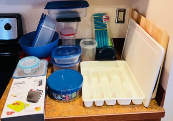 R2 Plastic Food Storage/Snapware Lot Cutting Boards, Silverware Tray, Ice Stick Trays,