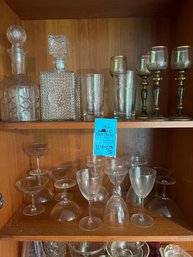 Vintage Matching Champagne And Wine Glass Set, Four Tall Cordial Glasses Two Decanters Two Tall Tumblers