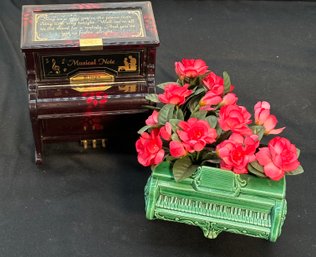 R4 Vintage Piano Jewelry Box Black Lacquer Kings Upright Musical Box With Hidden Drawer And Piano Vase