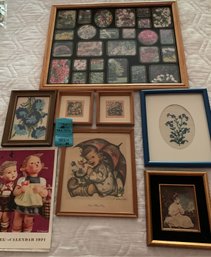 Multiple Photo Frame, Vintage Hummel Calendar, Framed Vintage Hummel Prints, Framed Embroidery Artwork