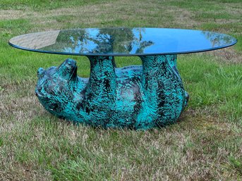 R8 Bear Coffee Table With Beveled Glass Top. Bear Doesn't Appear To Be Metal.  Unknown Cast Material