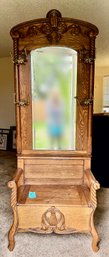 R8  Halltree Early 1900s Hand Carved From Kentucky Ad Reported By Owner. 82in X 32in X 18in With Storage Bench