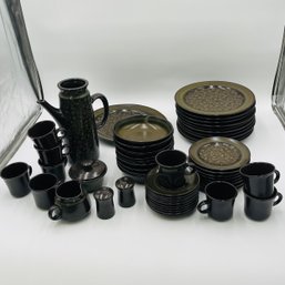 1960s Franciscan Stoneware Madeira Dinnerware Set, Stoneware Coffee Pot, Stoneware Mugs, Plates, Bowls