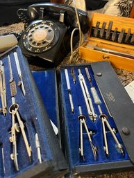 R8 Vintage Rotary Phone, Drafting Tools, Horse Head Book Ends