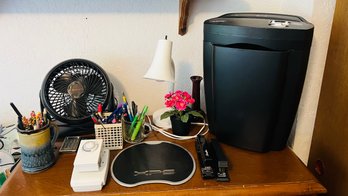 RM4 Lot Of Office Desk Supplies Lamp, Honeywell Fan, Paper Shredder, Staplers, Pens And Pencils, Hole Punch