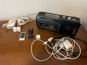 RM4 Sony AM/FM Cassette Player Boombox, Apple IPODs Mini With All Charging Cords