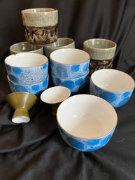 R8  Kutani Japanese Blue And Gold Teacups, Japanese Insulated Pottery Teacups, Porcelain Sake Cups