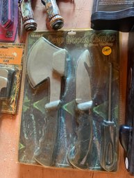 Several Boxes Of Small Pocket Knives, Axe, Axe Woods Set, Multitool Gift Sets, Decorative Knives