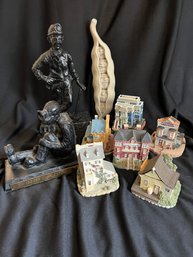 R8 Two Miner Figures Crafted From Coal, Six Collectors House Pieces, Clay Peas In A Pod Hanging