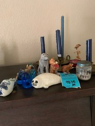 Candles In Brass Holders, Glass Birds, Assorted Animal Figurines, Mini Decorative Bowl, Mt. St. Helens Ashes